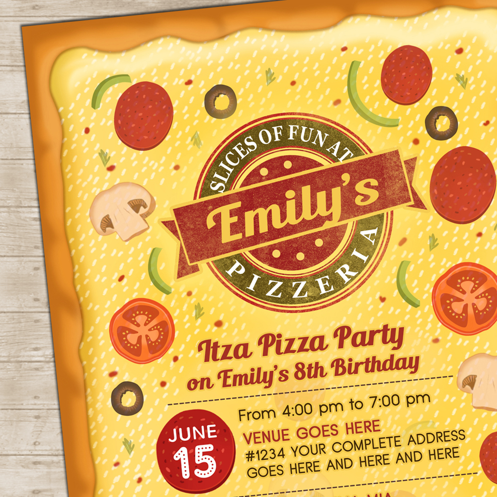 Pizza Party Invitation Pizzeria Invite Italian Toppings Invitations