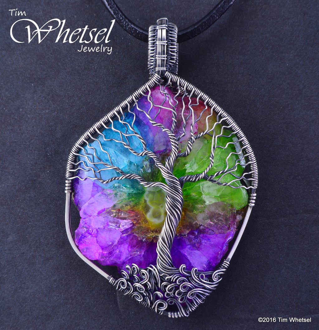 Solar Quartz Sterling Silver Tree of Life Wire Wrap Pendant Handmade