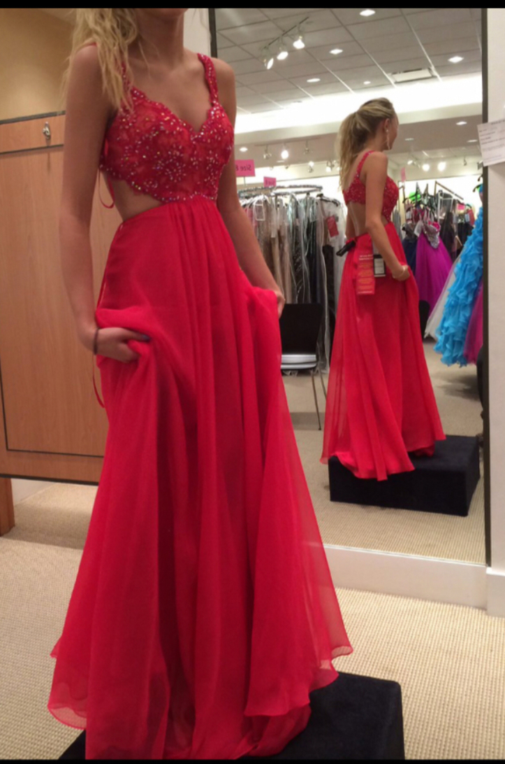 Red Prom Dresses with Sleeves Empire Waist