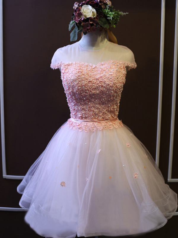 Short White tulle homecoming dress,pink cute lovely popular homecoming ...