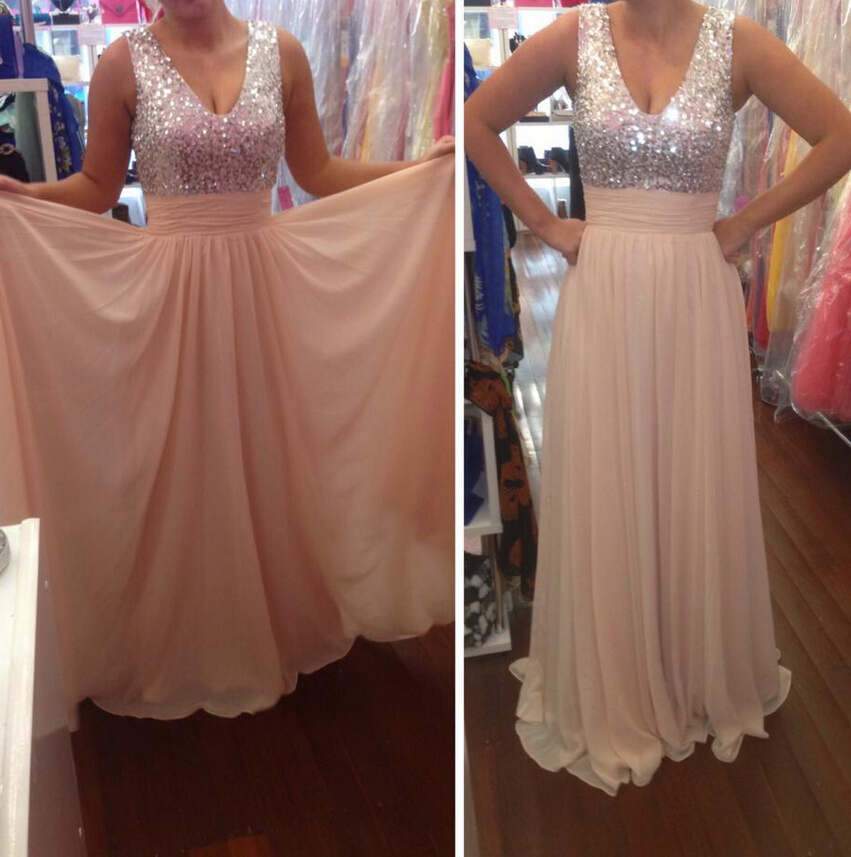 chiffon baby pink long formal gown