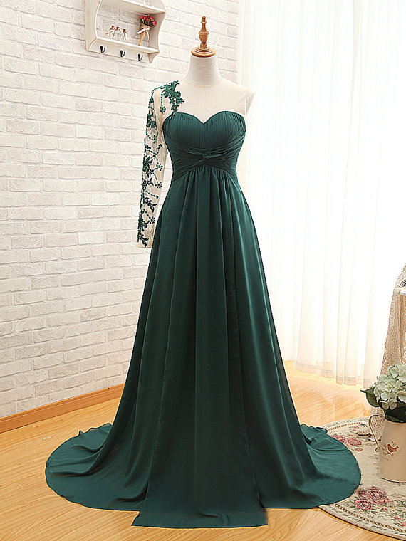 dark green one shoulder dress