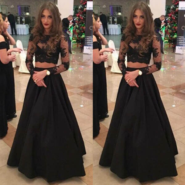 Bateau Black Prom Dress