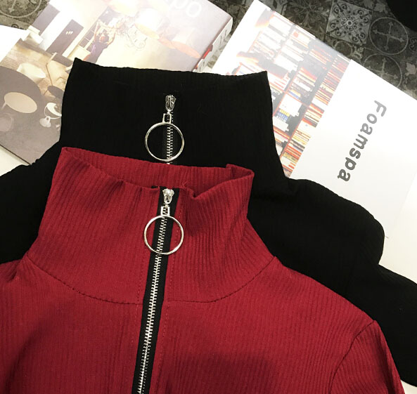 O RING ZIP UP SLIM CUT LONG SLEEVED TEE ( RED ) on Storenvy