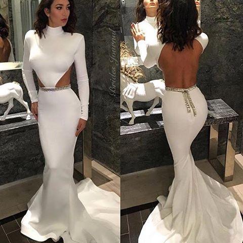 Long White Mermaid Prom Dress