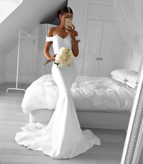 long off shoulder white dress
