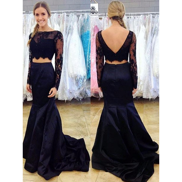 Dark Blue Prom Dresses Sleeves
