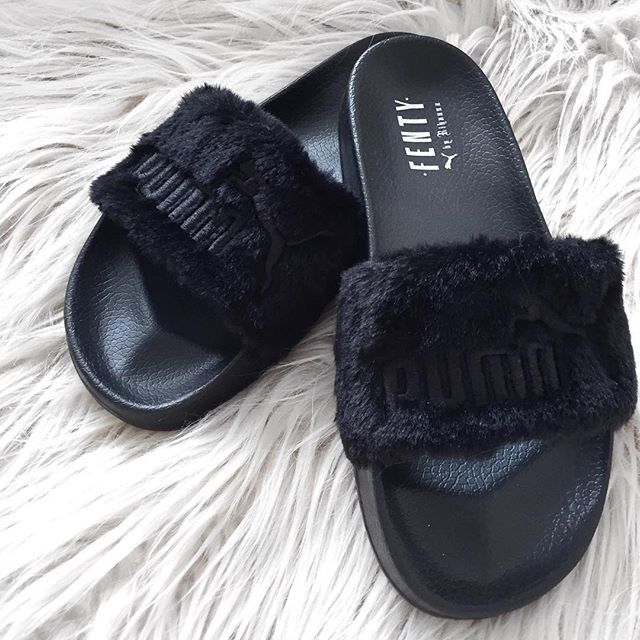 black puma fluffy slides black puma fluffy slides
