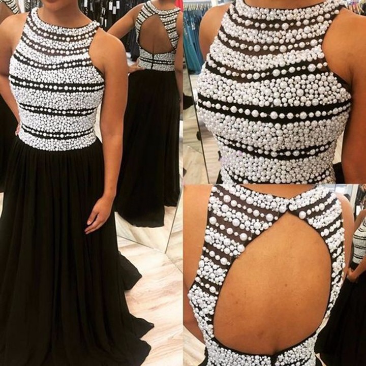 SCALA Beaded Black Formal Pearl Dress