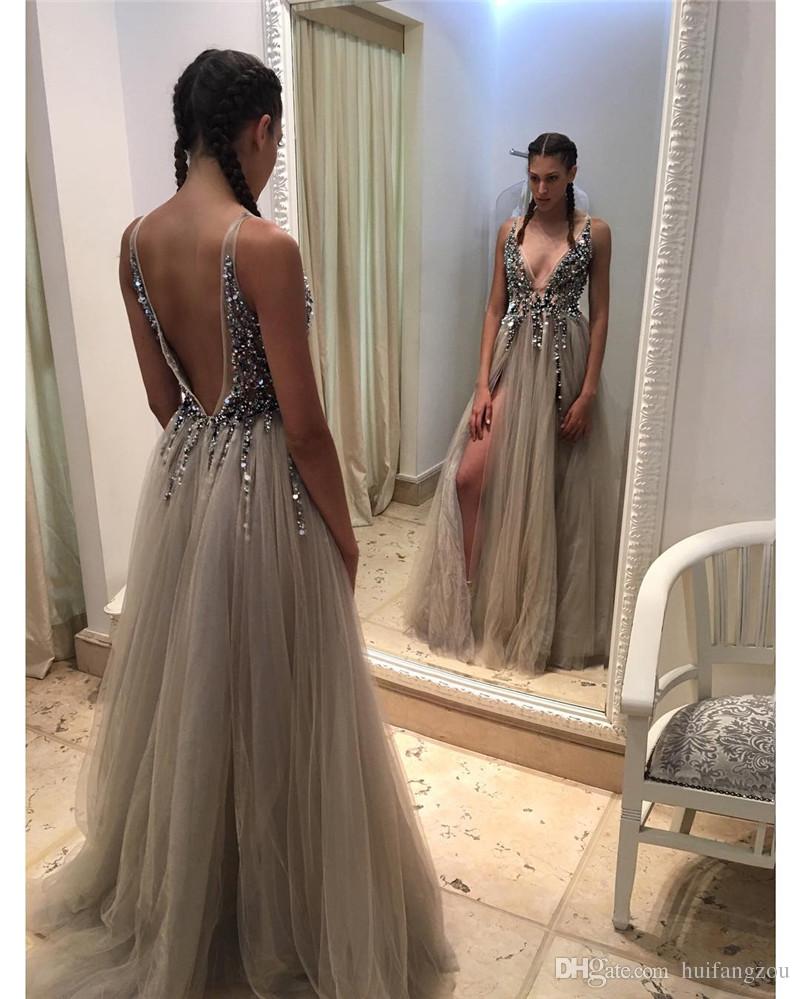 grey silk prom dress