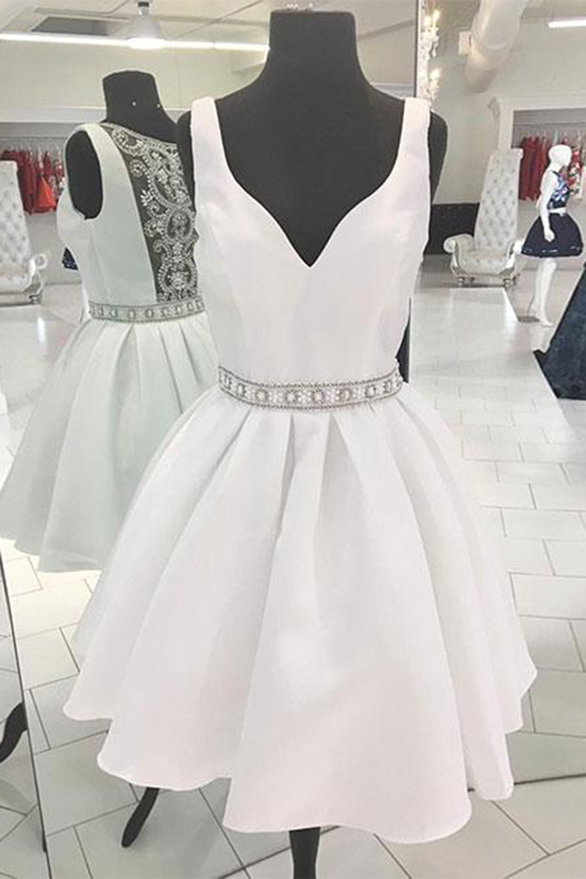 white beaded dress short