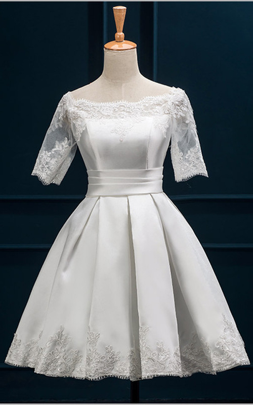 white satin knee length dress
