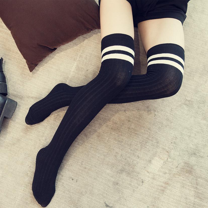 Japanese Harajuku Women Stockings Winter Over Knee Warm Striped Socks