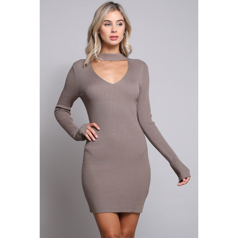 choker neck sweater dress