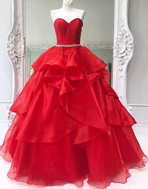 red ruffle prom dress