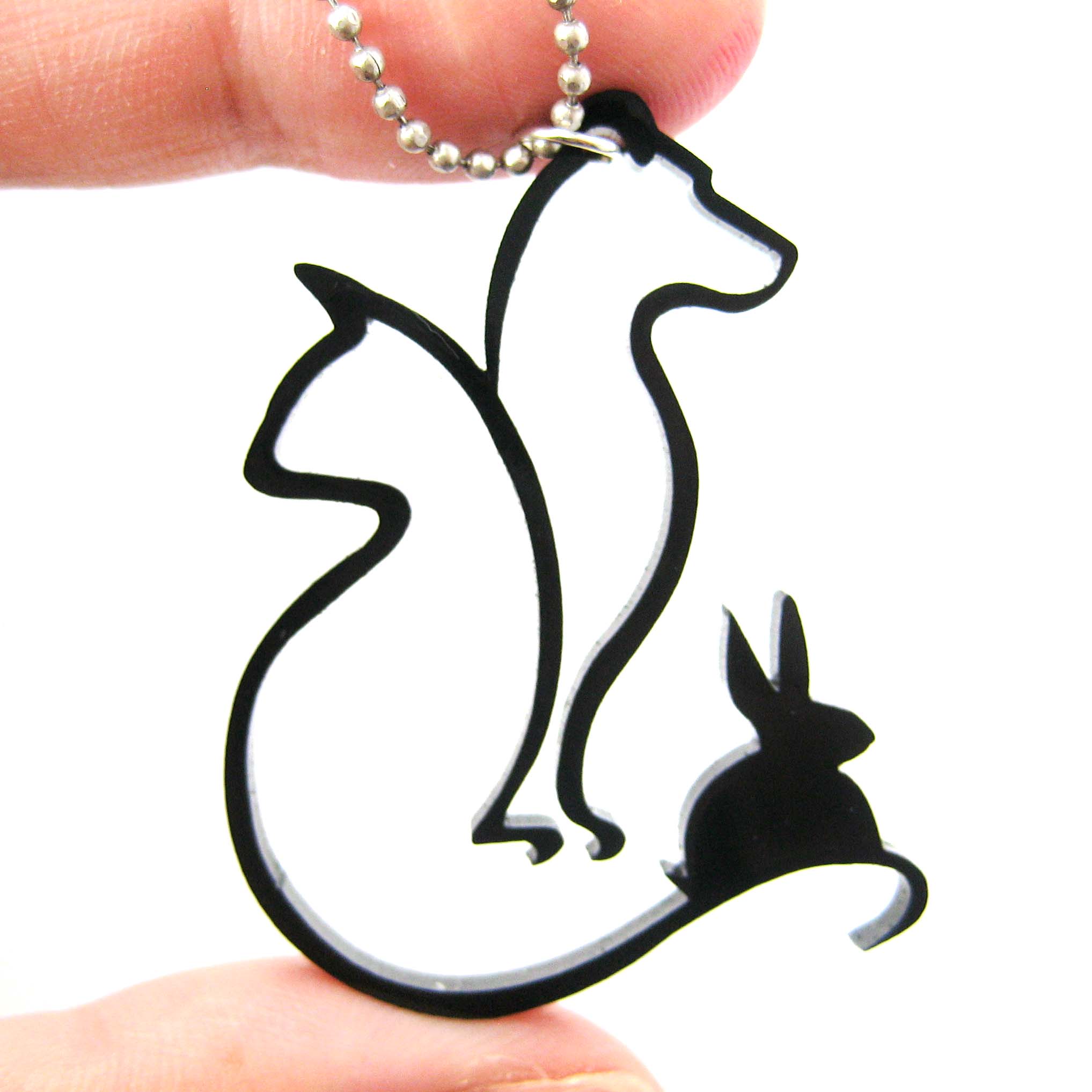 dog cat and bunny animal silhouette outline necklace in black acrylic from dotoly plus bunny outline