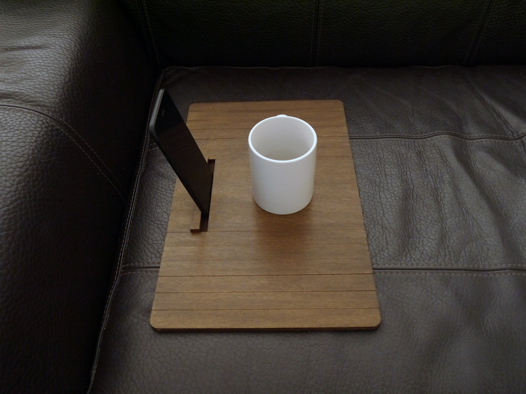 Laser Cut Wood Sofa Arm Table With Cell Phone Stand Sofa Table