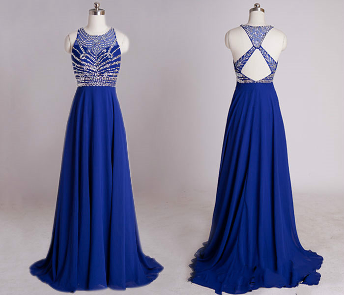 Blue Beaded Prom Dress