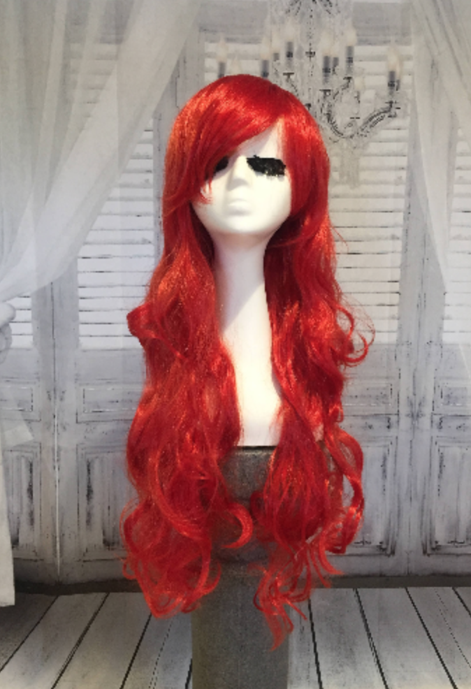 Long Red Wig Wavy Hair Handmade Unique Cosplay Bright Mermaid