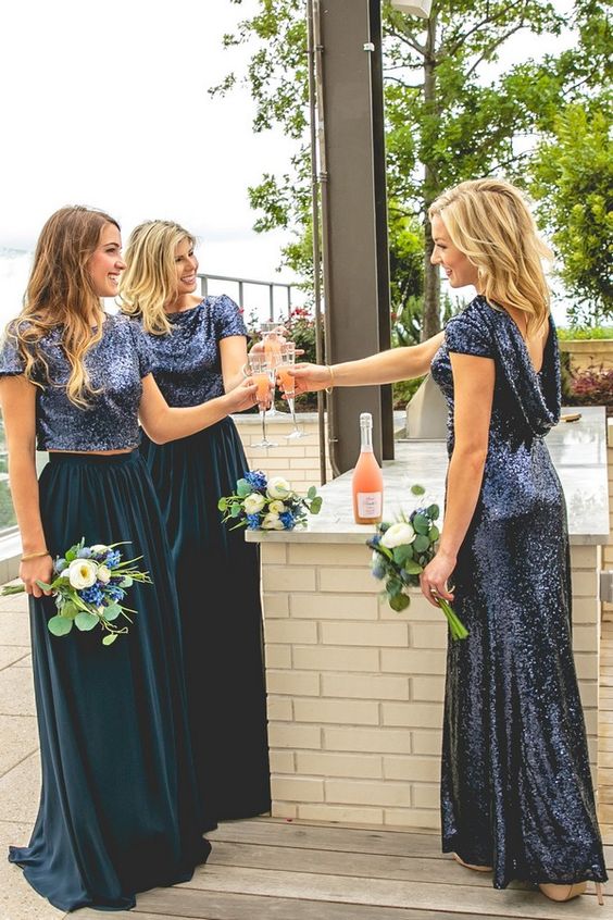 navy sequin bridesmaid dresses
