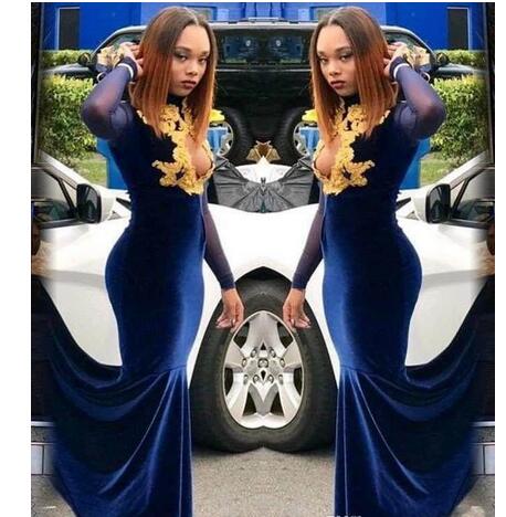 Blue and Gold Prom Dress