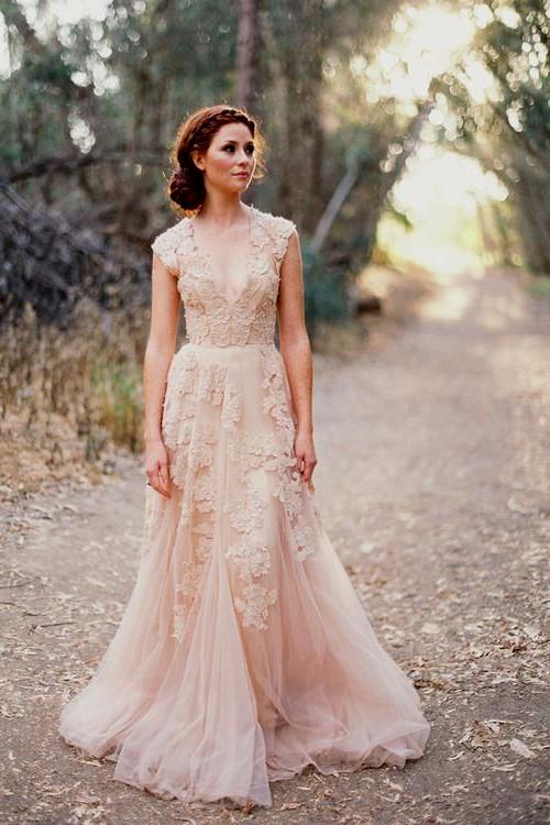 2018 Cheap Country A Line Wedding Dresses V Neck Lace ...