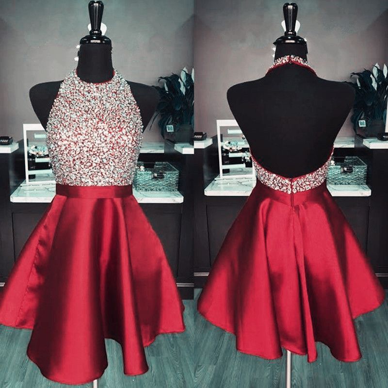 Short Halter Red Prom Dress