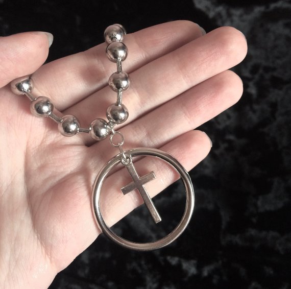 Silver Ball Chain Cross Necklace Gothic Jewelry Y2K Korean Style Kpop