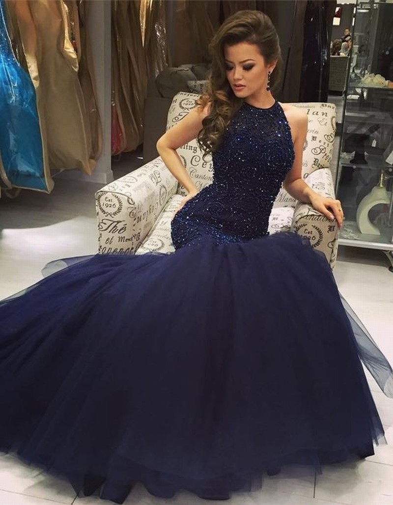 Blue Sparkly Mermaid Prom Dress