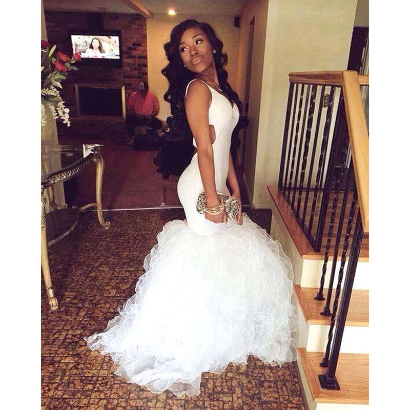Long White Mermaid Prom Dress
