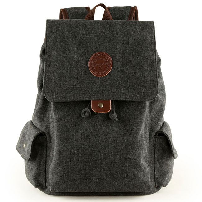 Retro Large Khaki Travel Backpack Men's Canvas Flap Drawstring School