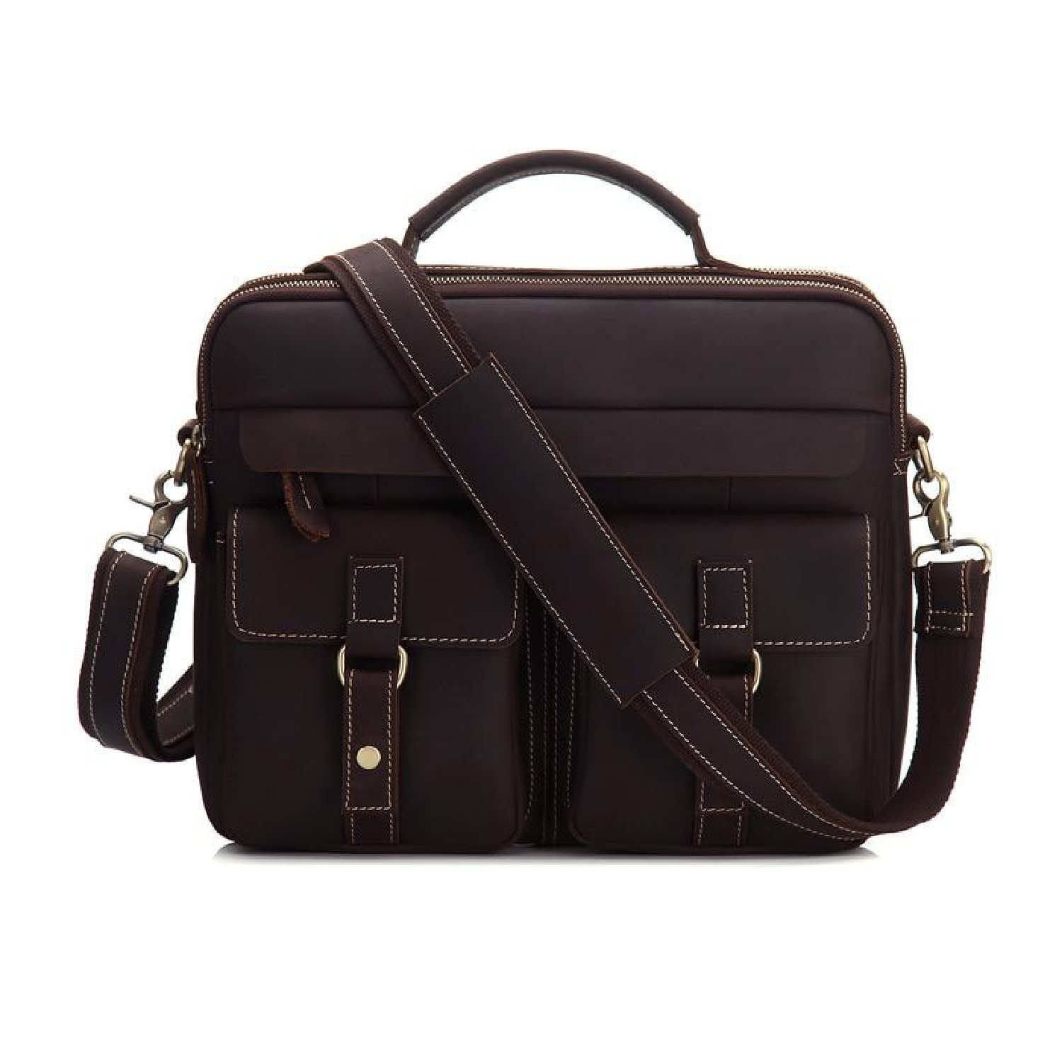 Real Leather Men/'s Messenger Shoulder bag Briefcases Handbag Brown New