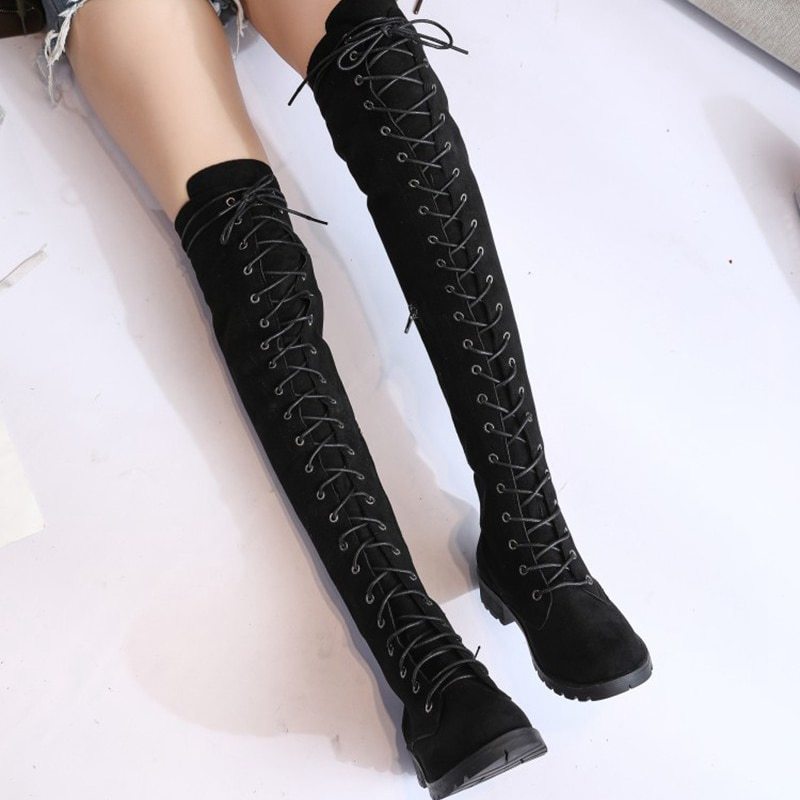 black lace up thigh boots