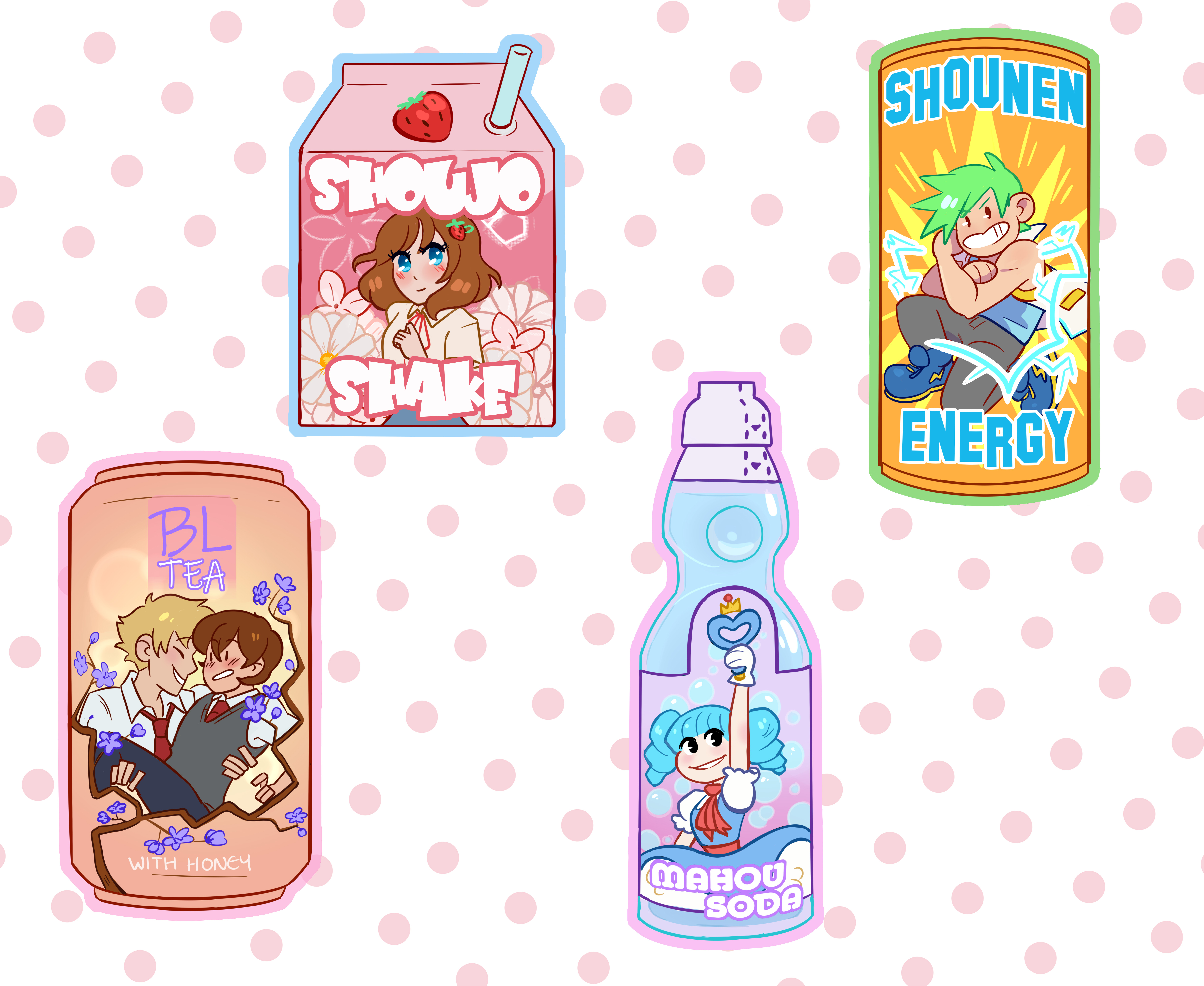 Anime Drinks Sticker Set on Storenvy