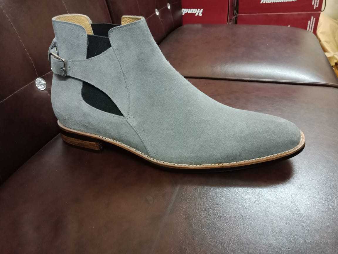 Handmade men gray suede boots, men monk strap leather boots, dress