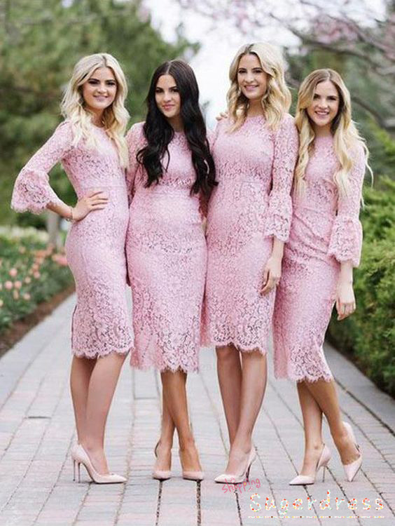 long sleeve pink bridesmaid dresses