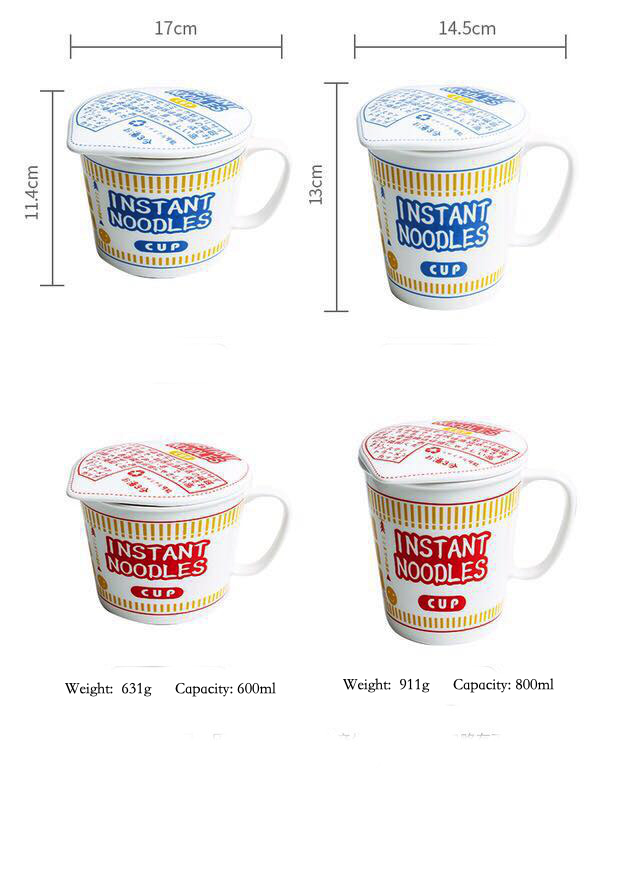 Ceramic Ramen Noodle Cup Mug with Lid Japanese Ramen Noodle Bowl on