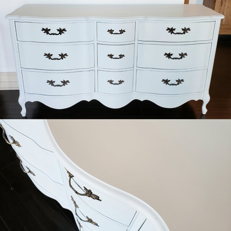 White Nine Drawer French Provincial Lowboy Dresser Marinus Home