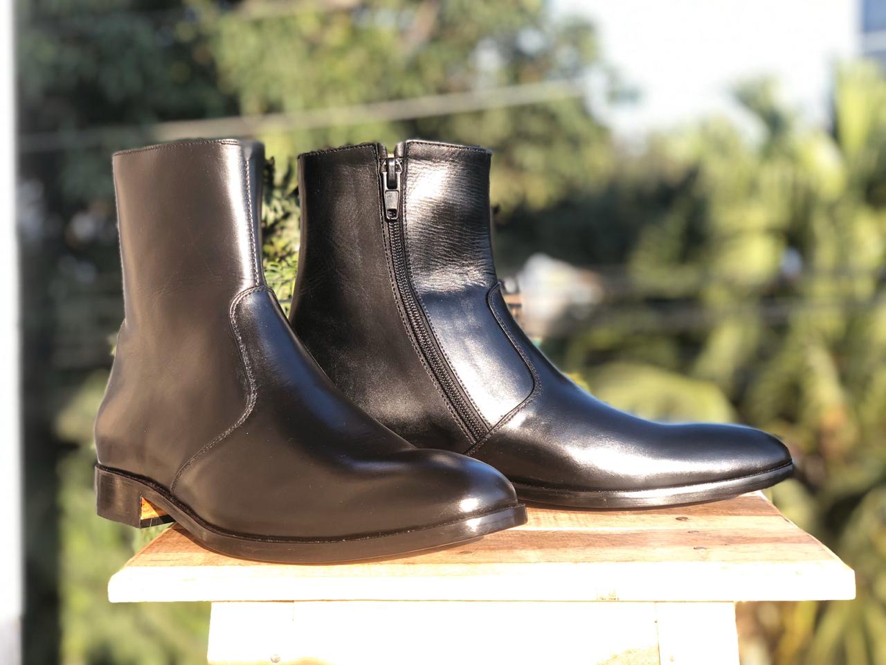 mens side zip leather boots