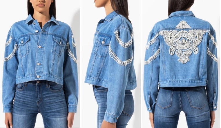 denim and pearl jacket