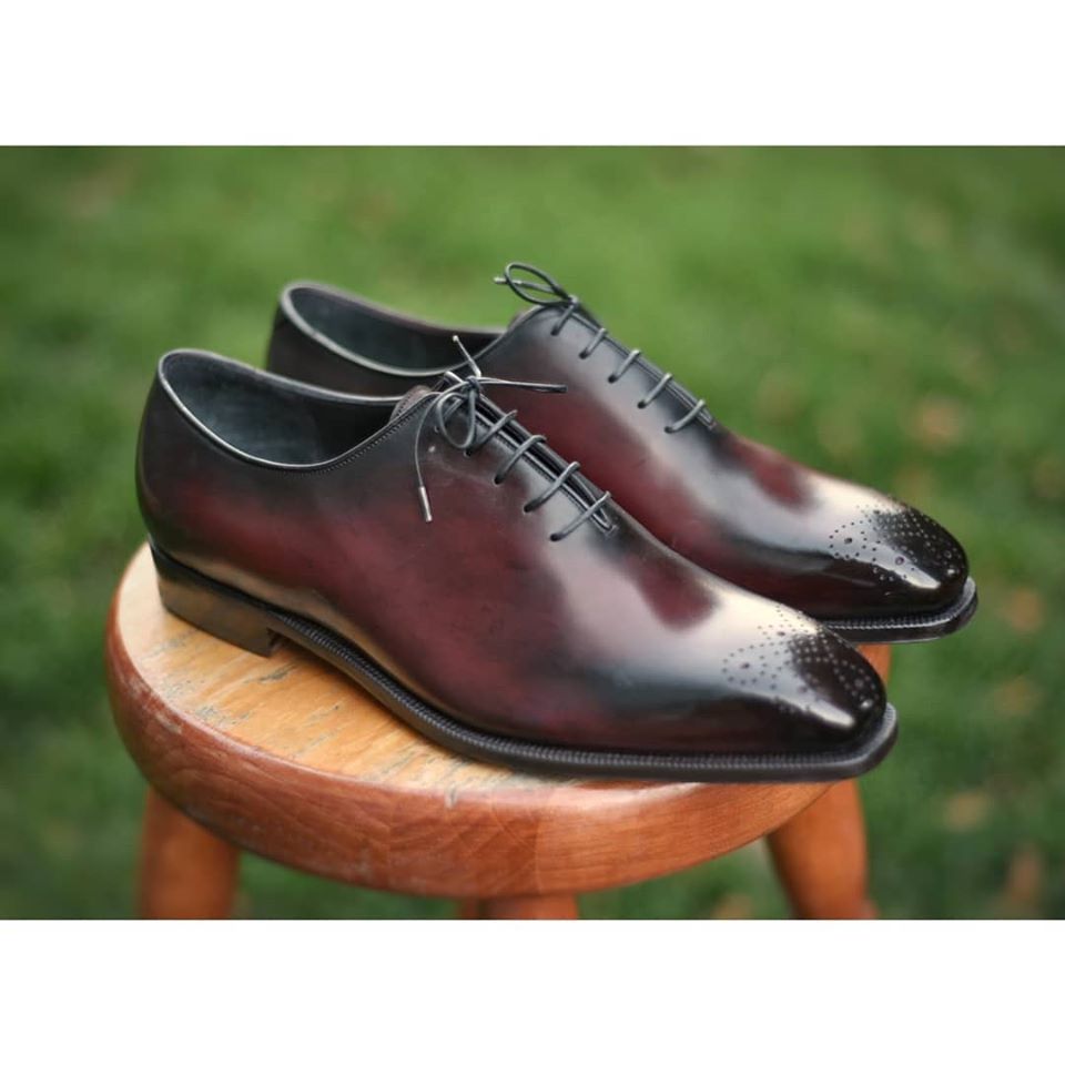 Handmade Mens Dark burgundy Oxfords dress shoes, burgundy