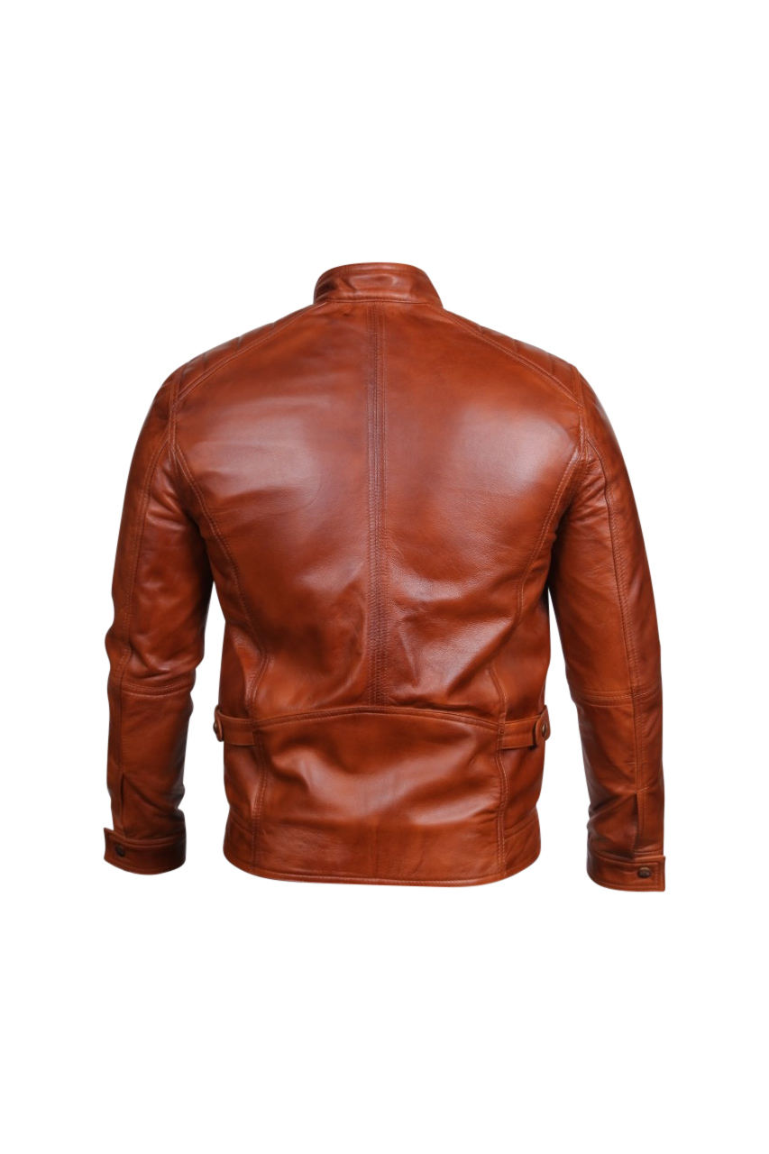 Handmade Men's Designer Biker Style Brown Color Zipper Genuine Leather