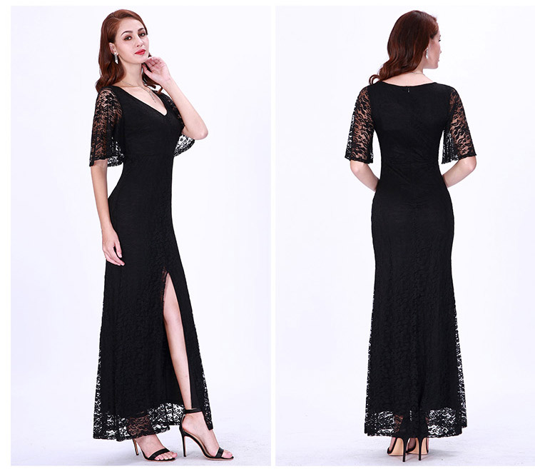 Short Sleeves Lace Black Evening Dress with Slit Â· Sugerdress Â· Online Store Powered by Storenvy