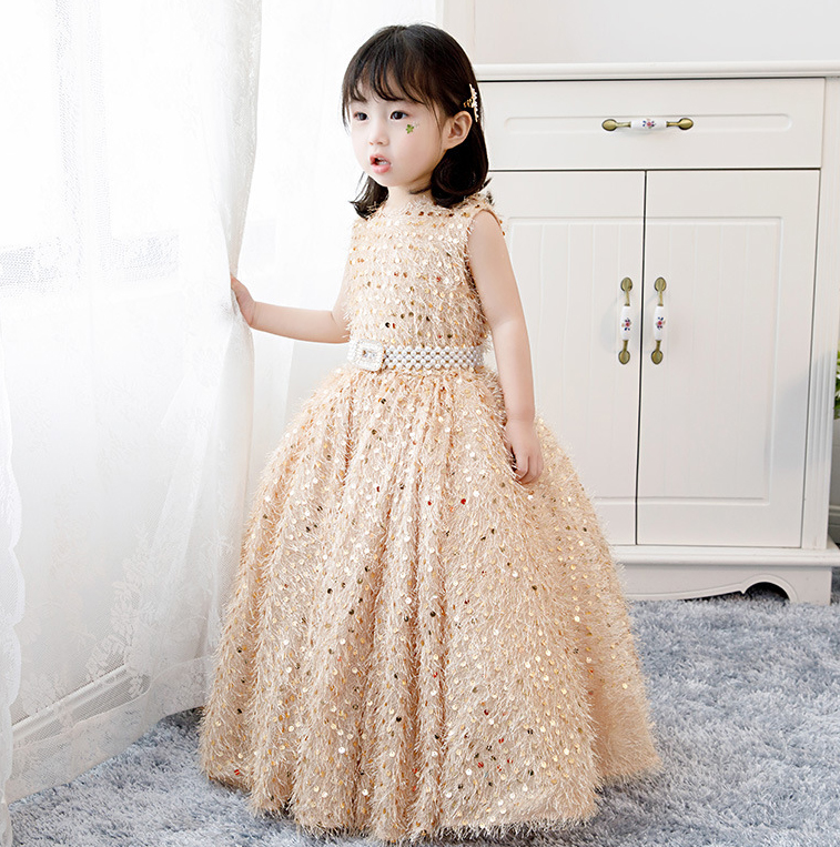 gold glitter flower girl dress