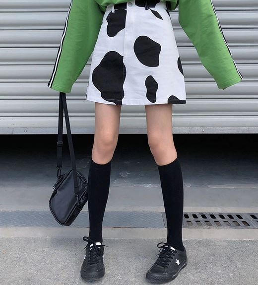 denim cow print skirt