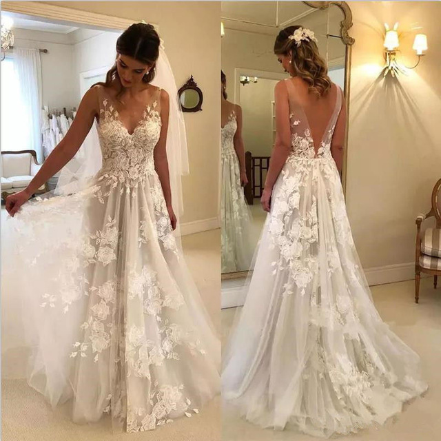 plunging back wedding dress