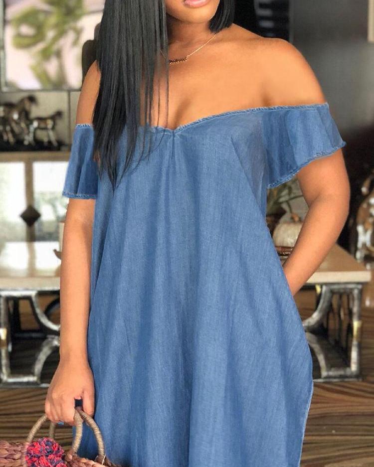 Solid Color Loose VNeck Wrap Chest Dress · clothing · Online Store