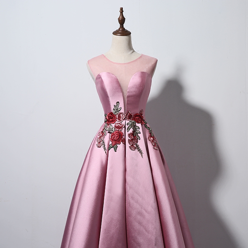 pink satin lace dress