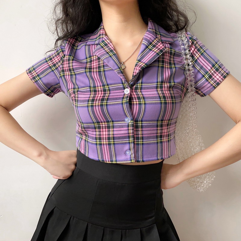 purple plaid shirt