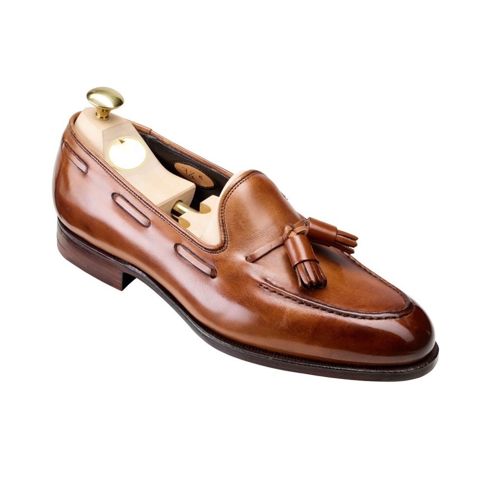 Handmade leather Cognac Two Tone Tassel Loafers dress shoes for men